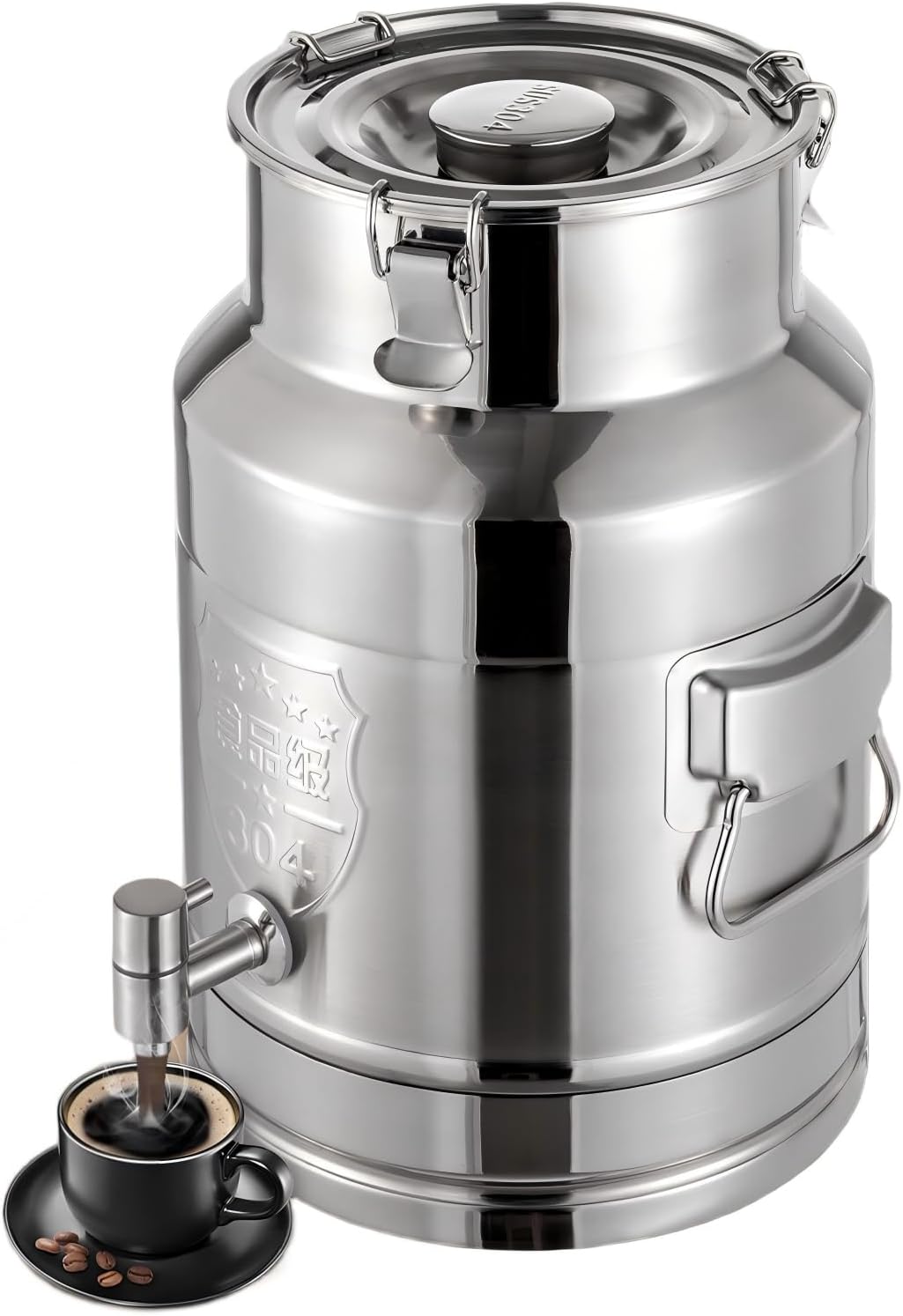 304 Stainless Steel Milk Can, 20L/5.3Gal Metal Beverage Drink Dispenser for Milk Wine Oil, Milk Transport Barrel with Spigot, Insulated for Iced Tea, Lemonade, Party & Outdoor Events