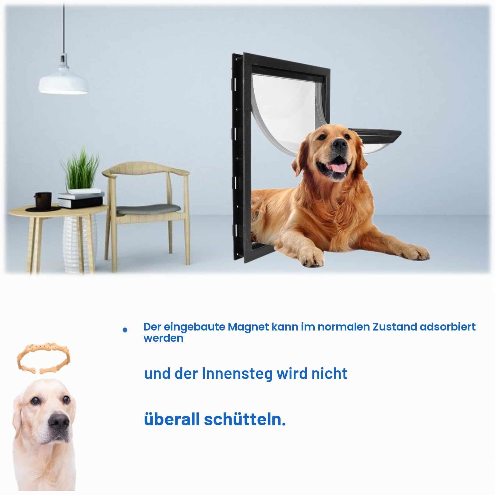 Hundeluke, Große Hundeklappe, Abnehmbare Installation Haustiertüre Eingebauter Magnet für Innen- oder Außenbereich für Ihr süßes Haustier, Kunststoff 50x38x5cm (Schwarz)