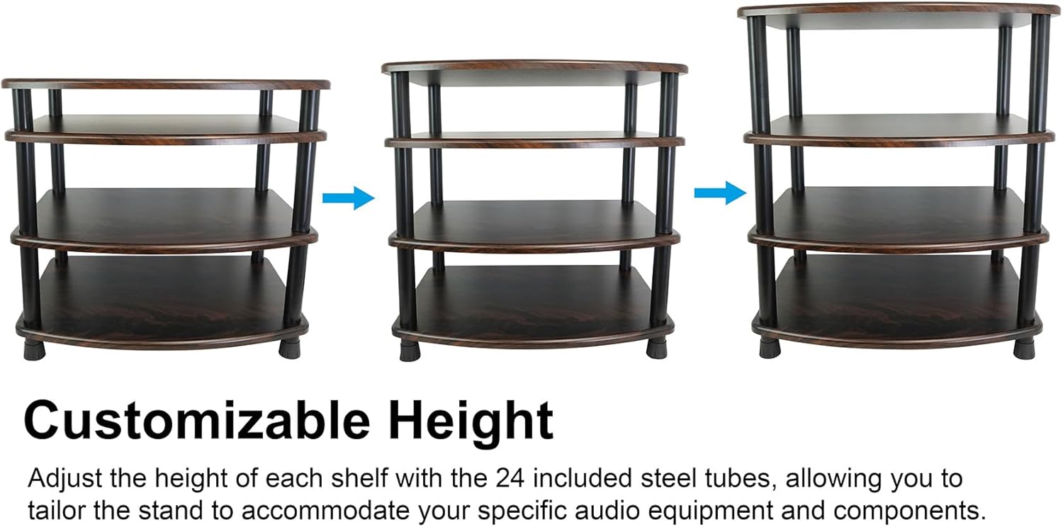 Rockville Bundle FLX Dark Wood Adjustable Height 4 Shelf Home Theater Audio Rack Stand Bundle Shelf for FLX Dark Wood Add-On Shelf + Tubes for FLX (2 Items)