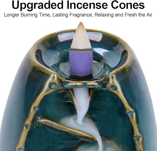 Miniatura 5 de SPACEKEEPER Soporte de incienso de cerámica para reflujo de incienso cascada con 120 conos de incienso de reflujo  30 varillas de incienso adorno de