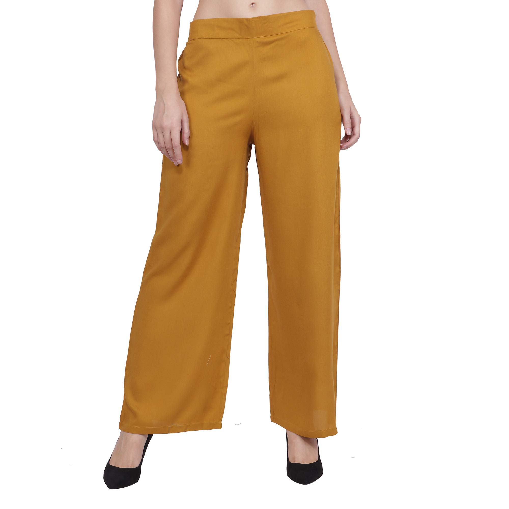 Popwings Casual Latest Fashion Rayon Palazzos For Women's, Mustard (Mustard, Small)