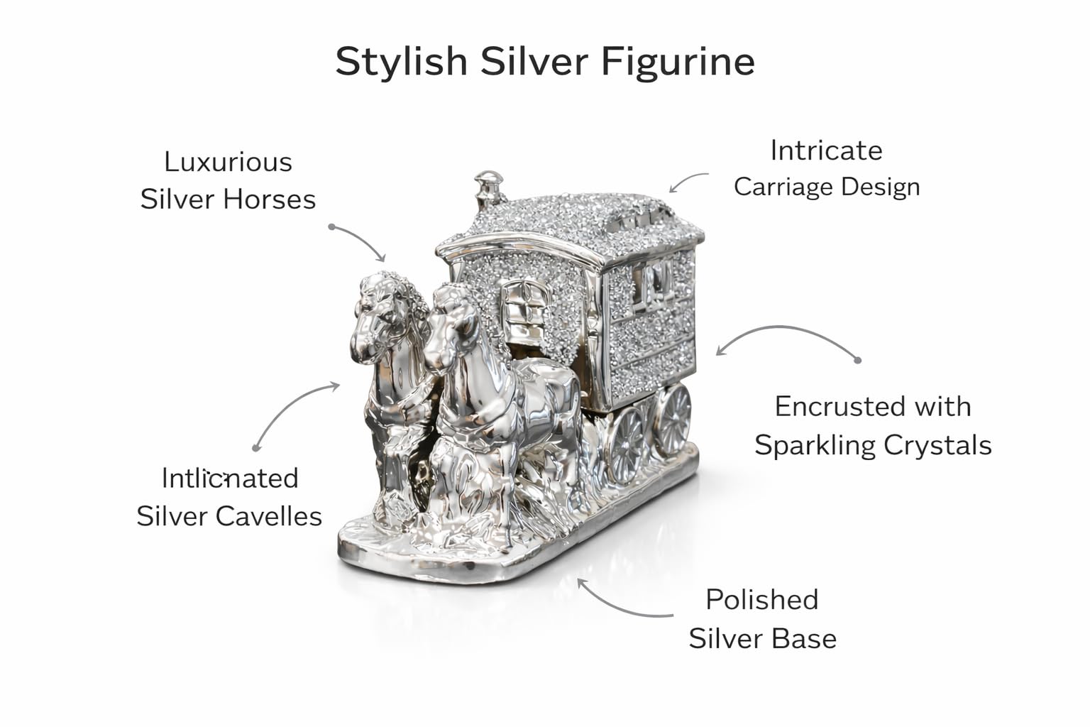 Ornamenti Cavallo Con Carro Gypsy Crushed Diamante Carrozza Ornamento Shelfsitter Bling