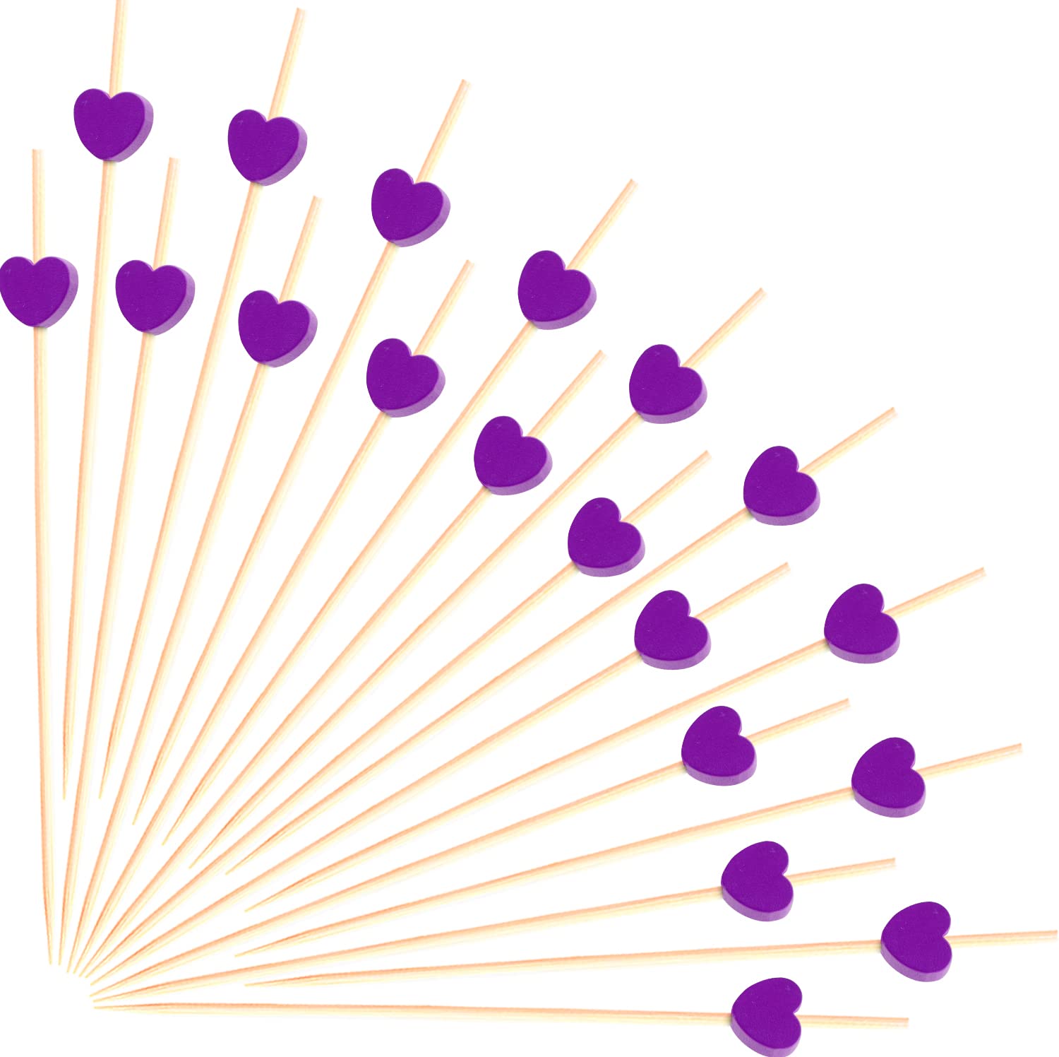 100pcs Purple Love Heart Cocktail Picks 4.7" Long Fruit Sticks Food Toothpicks Sandwich Appetizer Charcuterie Skewers, for Valentines Galentines Mothers Day Birthday Decorations Party Supplies