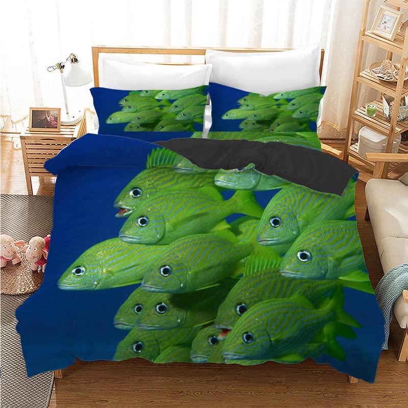 Parure de lit 240 x 260 poisson vert premium avec housse de couette 110g