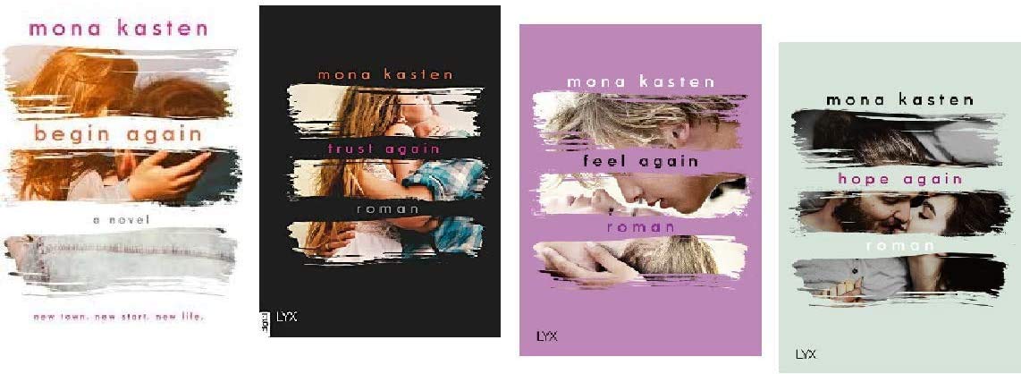 Geschenkidee 4er Set der Roman Reihe von Mona Kasten 1. Begin Again & 2. Trust Again & 3. Feel Again & 4. Hope Again