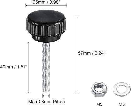 Miniatura 525 de uxcell Juego de 4 perillas moleteadas, tornillos de pulgar con tuercas y arandelas, rosca macho métrica M6 x 1.378 in, cabeza de plástico de 0.984