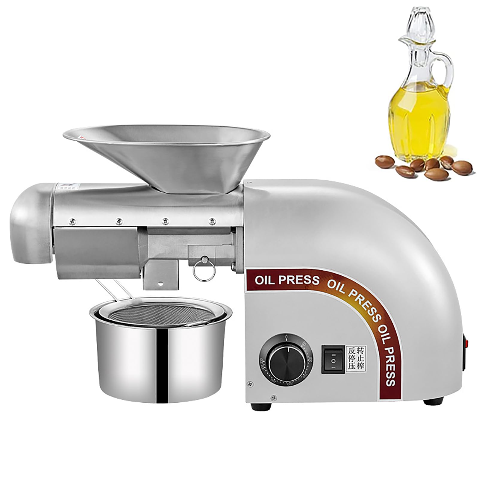 Eoweiot Commercial Oil Press Machine, Automatic Seed Oil Extractor, Temp 0-300℃ Control, Cold/Hot Press Modes and 360 Heating Evenly (Sliver)