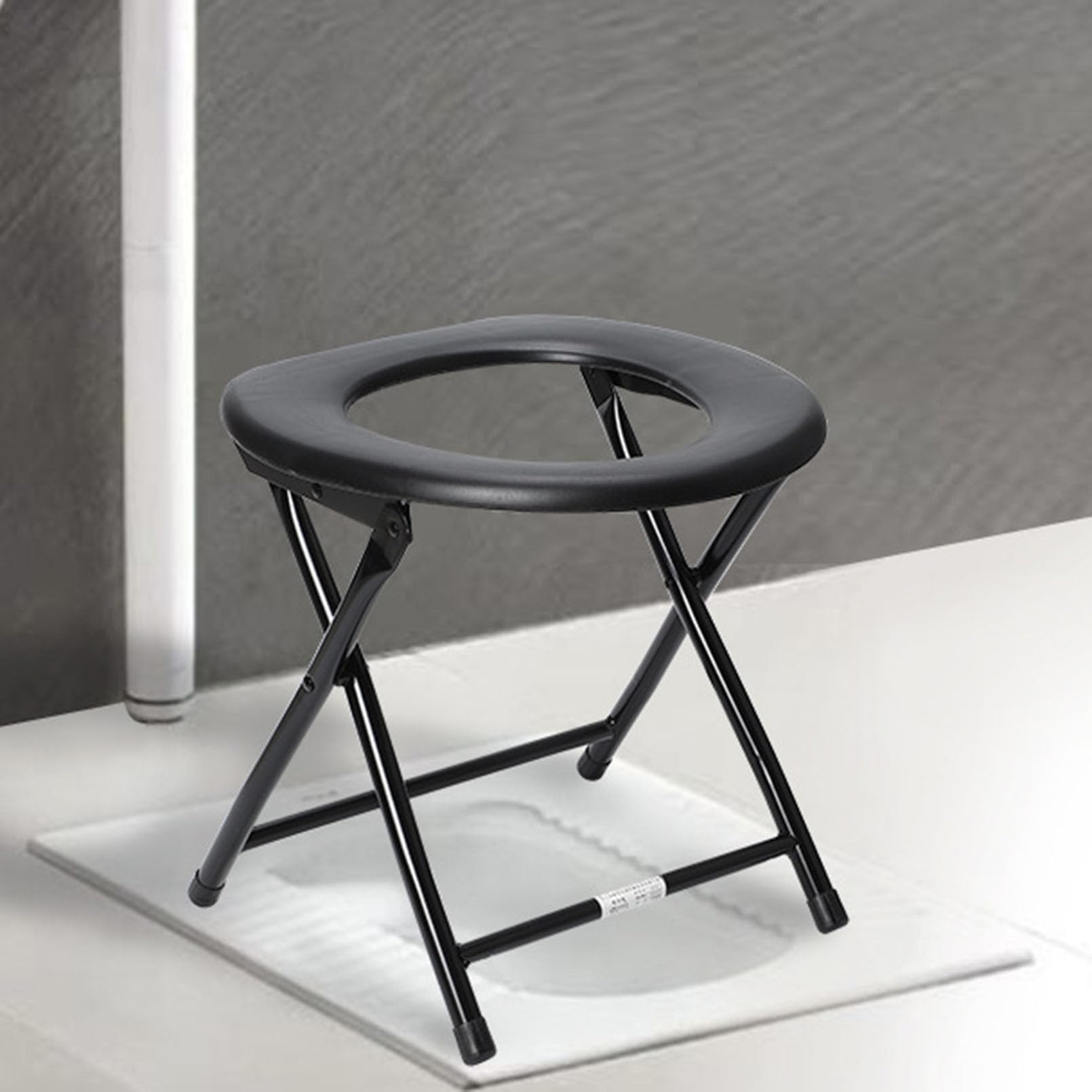 Commode Krzesło toaletowe, składane, lekkie, przenośne, nocne, trwałe, kompaktowe, stabilne, pod prysznic, dla osób starszych, niepełnosprawnych, wodoodporne, wygodne, antypoślizgowe, czarne