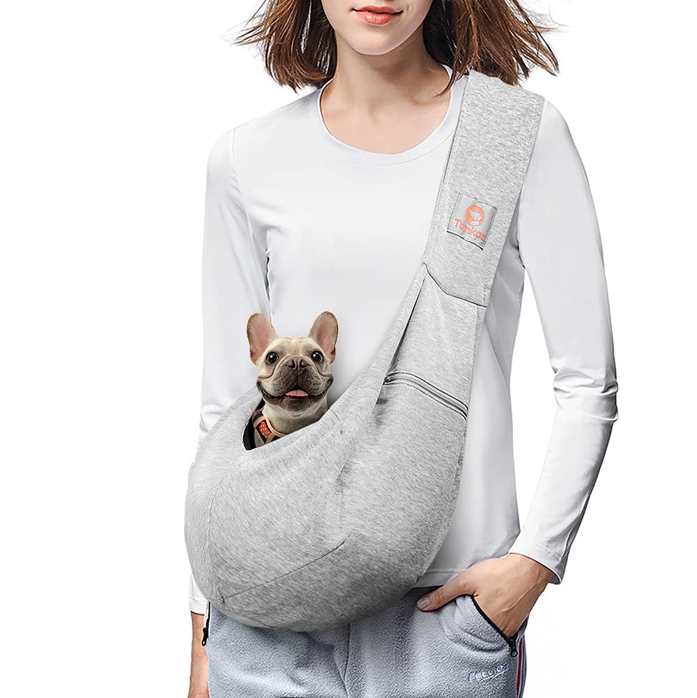 TOMKASSmall Dog Sling Carrier - Classic Pocket & Classic Strap - for 3-10 lbs Pets (Grey)