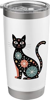 Mid Century Modern Cat Retro Atomic Starburst Design Stainless Steel Insulated Tumbler