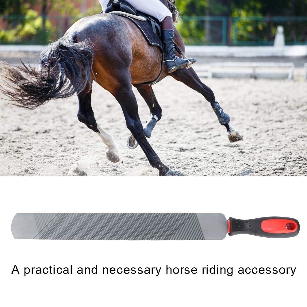 Pferdehuf Raspel, Doppelseitig T12 Kohlenstoffstahl Hufbearbeitungswerkzeug für Hufschmied, Ergonomischer Gummigriff Flach 48,5 cm (19,1 Zoll) Grobe & Feine Zähne 1 Stück