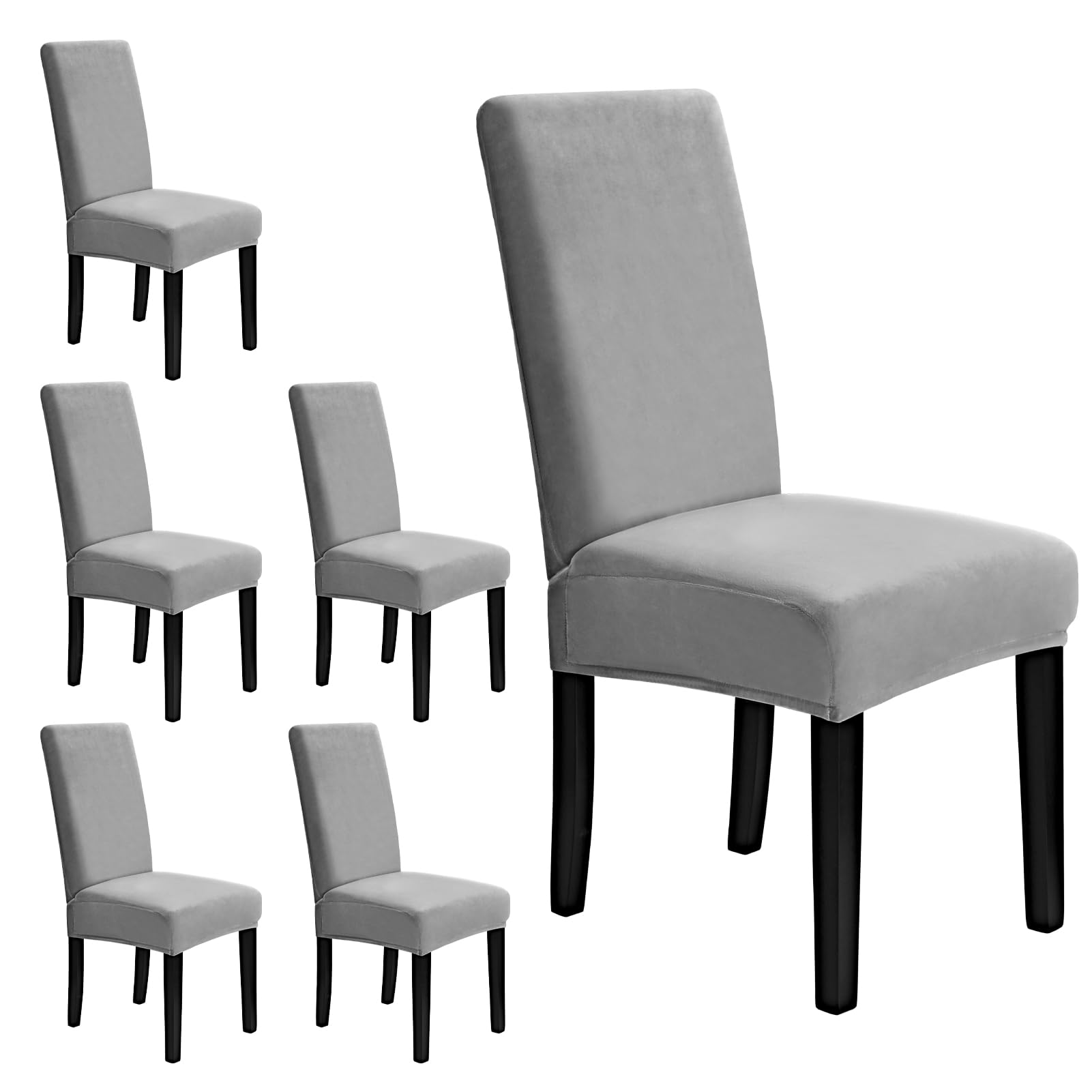 MOSAYT Velvet Stretch Chair Covers for Dining Room Set of 6 - Soft Slipcovers with Thick Removable Fabric for Parsons Chairs, Washable Seat Protectors