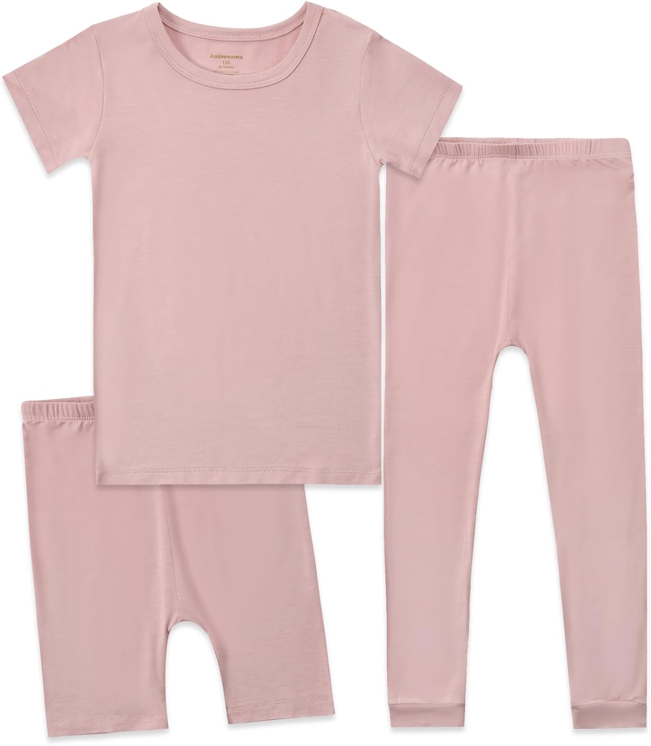Aablexema Kids Pajamas Set Rayon, 3Pcs Unisex Toddler Short Shirt and Pants Set Snug Fit Sleepwear Pjs 1-6 Years