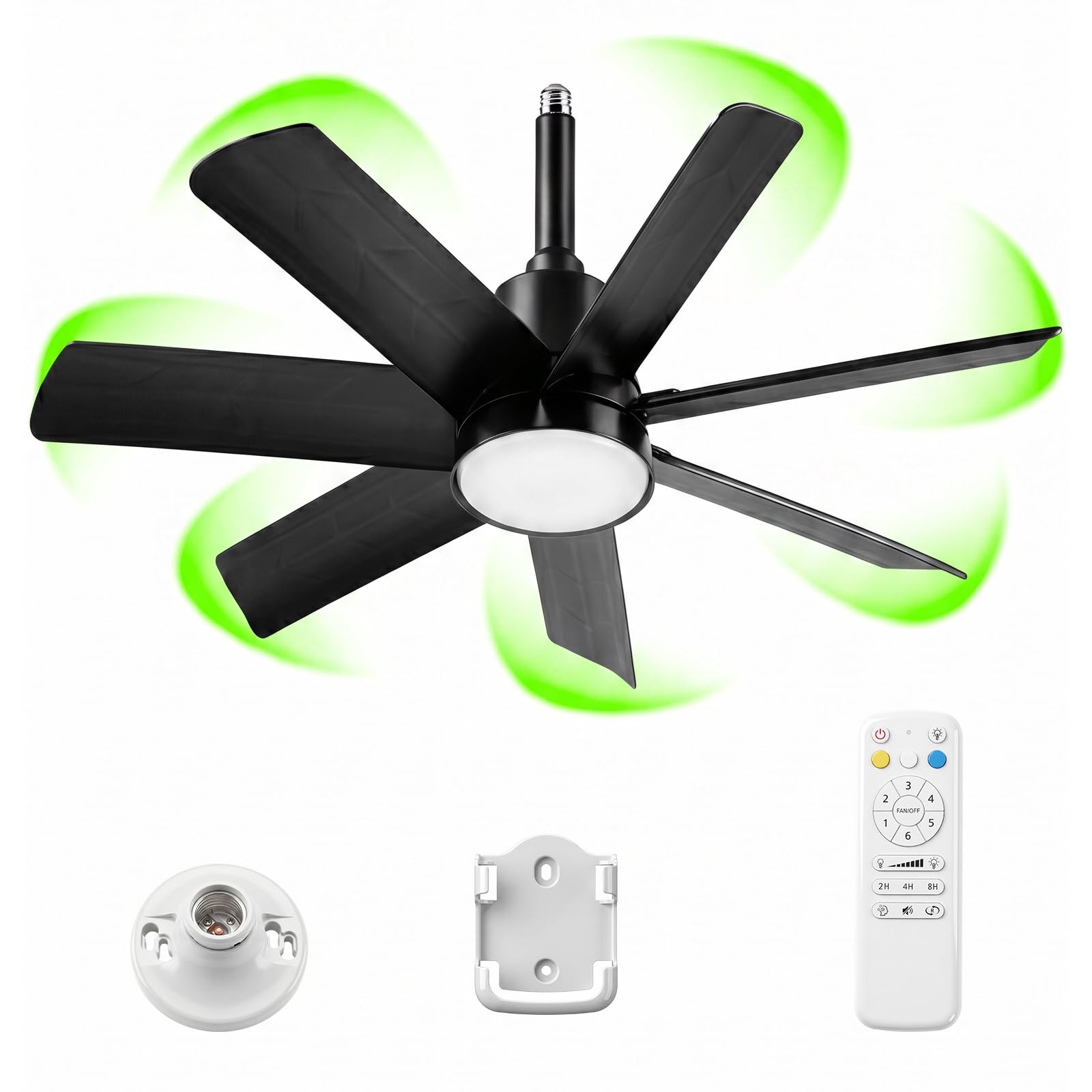Photo 1 of ***MISSSING PARTS***JOMARIUS 28 Inch Socket Fan Light with Remote Control, Screw in E26/E27 Ceiling Fan with LED Light, 3000-6000K Dimmable Color Temp, 6 Speeds, Timer, for Bedroom Kitchen Living Room Garage, Black
