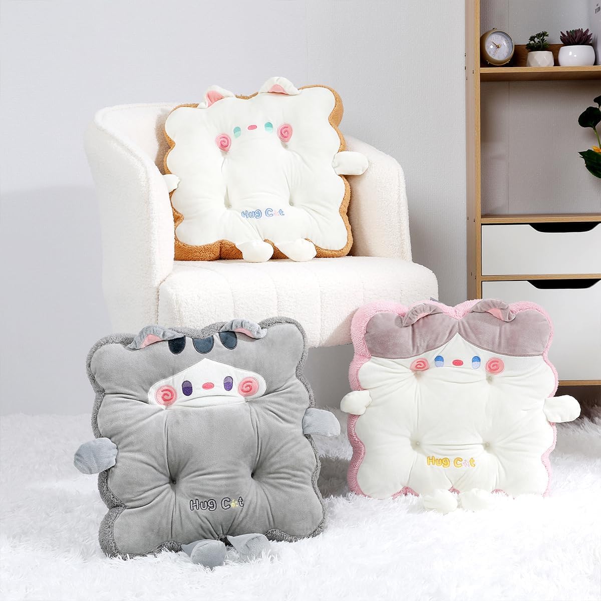 Cute Cat Pillow Cushion Soft Plush Washable Seat Pads Non Slip Washable Square Cushion Pads for Office, Bedroom and Car - Image 5