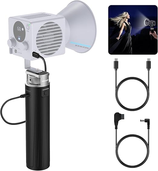 NEEWER Battery Grip Power Supply for HS MS HB Series COB Video Lights, 6800mAh/99Wh Type C PD 100W Output D TAP 14.4V/10A, Handheld Photography Light Stand for Travel Outdoor Video Recording, PH99E