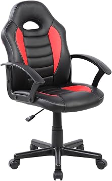 Techni Mobili Kids Gaming and Student Racer Chair with Wheels, Red 22D x 21.25W x 35.25H in