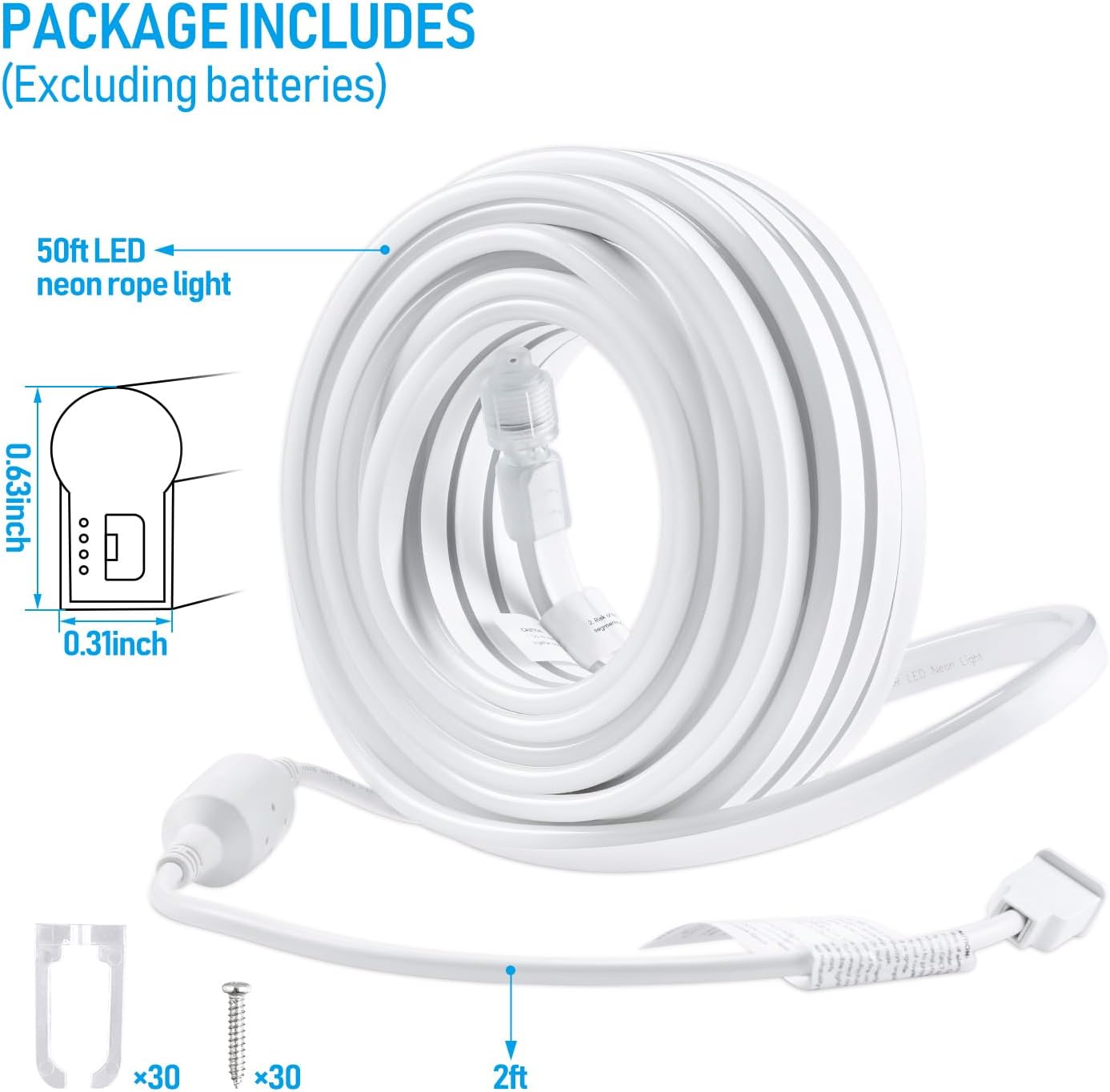 LEONLITE 50FT LED Neon Rope Lights, Outdoor IP67 Waterproof, Christmas Festival Decor, 120V UL Plug, ETL Connectable LED Neon Strip Lights for Shop Sign, Max 3 Sets(150FT), Green Light