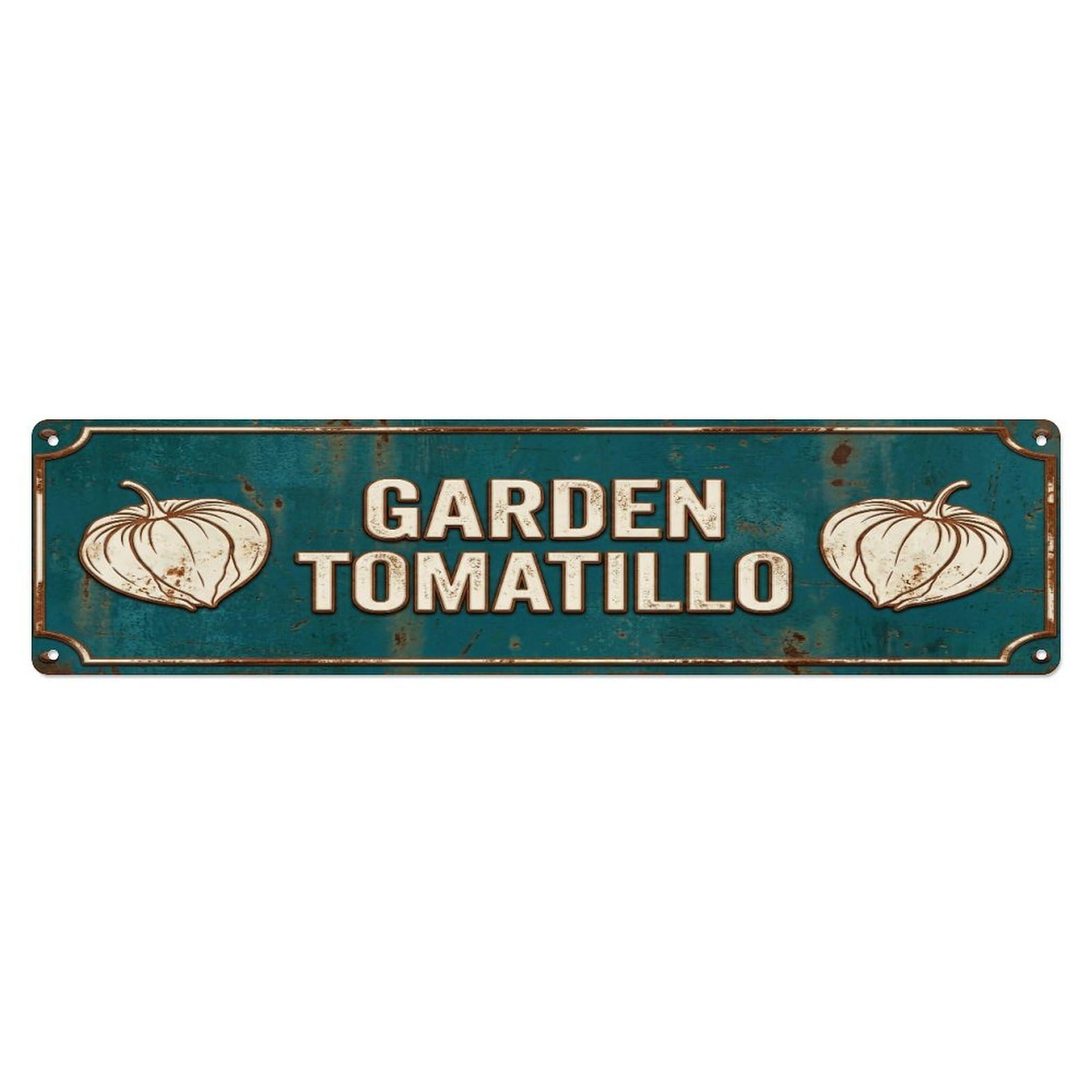 Metal Tin Sign GARDEN TOMATILLO Vintage Vegetable Rustic Farmhouse