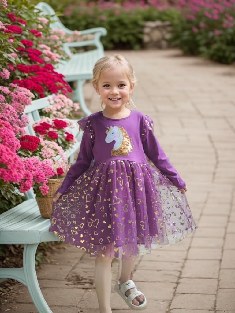 Toddler Girls Long Sleeve Autumn Spring Dress Casual Outfits Party Tutu Dress Gifts for 3-7 Years