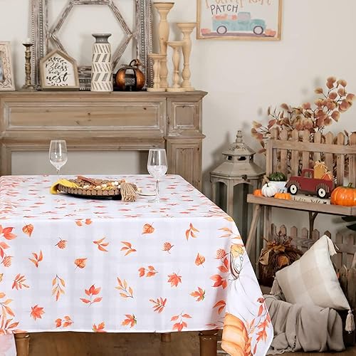 Miniatura 7 de Mantel rectangular de otoño, 60 x 84 pulgadas, hojas de otoño, decoración de mesa de Acción de Gracias para cocina, comedor, cena en interiores y