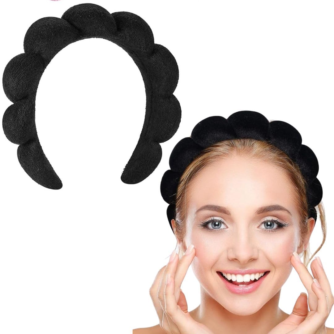 Spa Hairband for women girls facials makeup | Stylish Super soft sponge headband hair bands (Black)