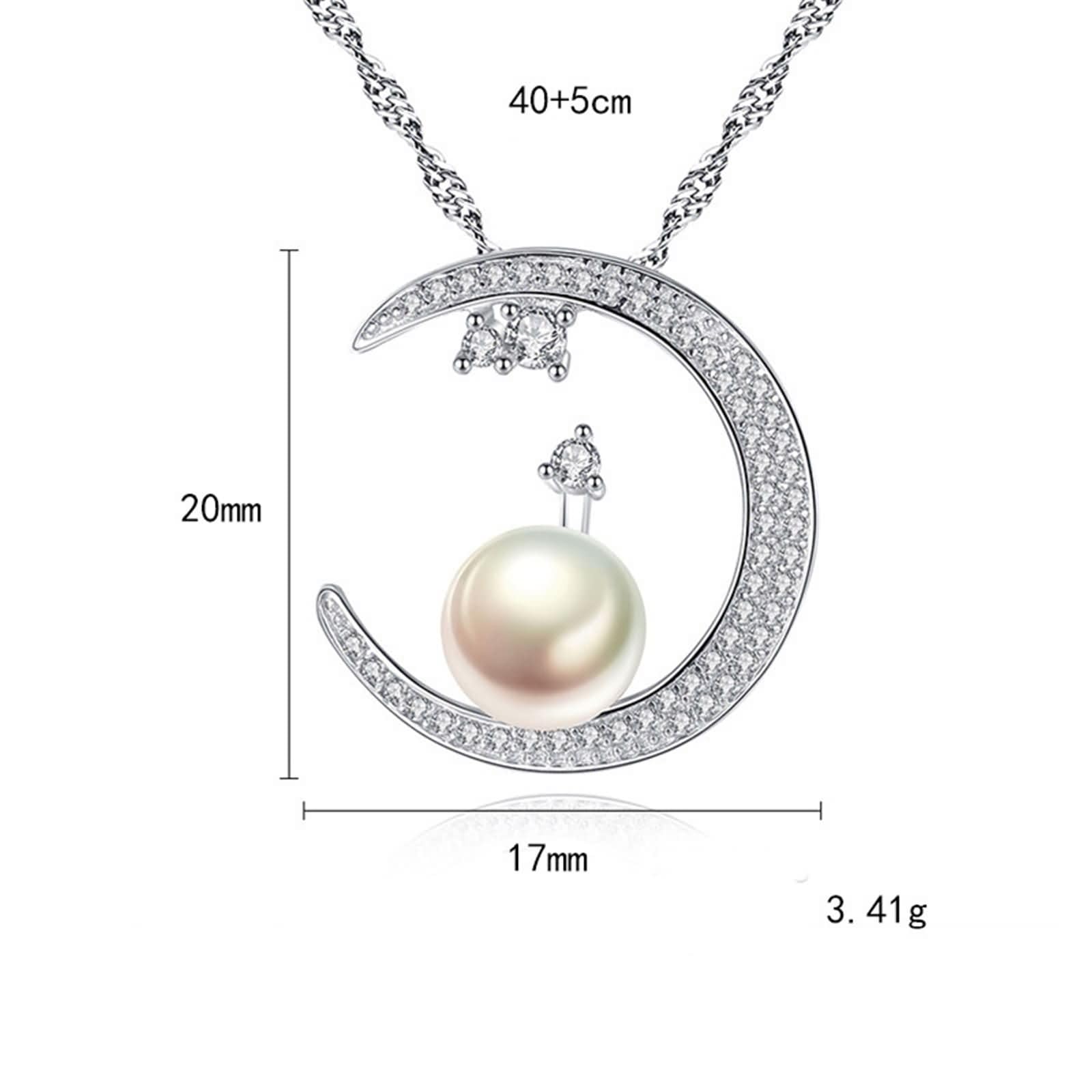 Ciondoli Collane Argento Donna,Ciondoli Collana Argento Sterling 925 Luna con Perla Zirconia Cubica Catene Collana Argento