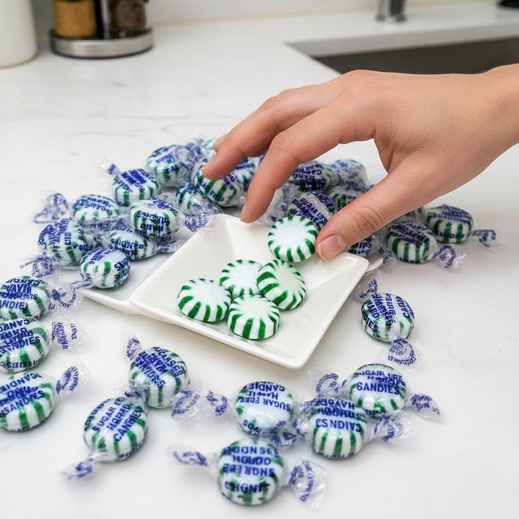 SweetGourmet Sugar-Free Spearmint Starlight Hard Candy, Individually Wrapped, Bulk Candy, 5 Pounds