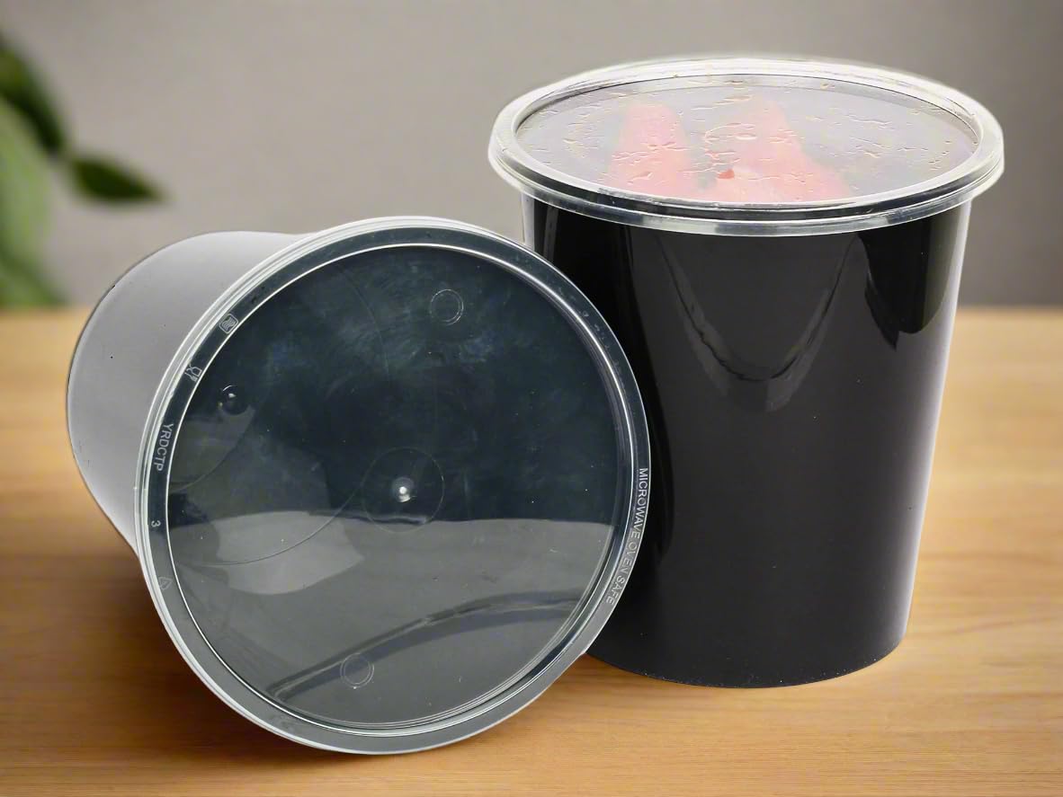 Hot Bargains Black Base Container 100 X 1000Ml Heavy Duty Round Food Containers With Lids – Black, Bpa Free, Microwave & Freezer Safe, Leak-Proof Takeaway Storage (100, 1000Ml)
