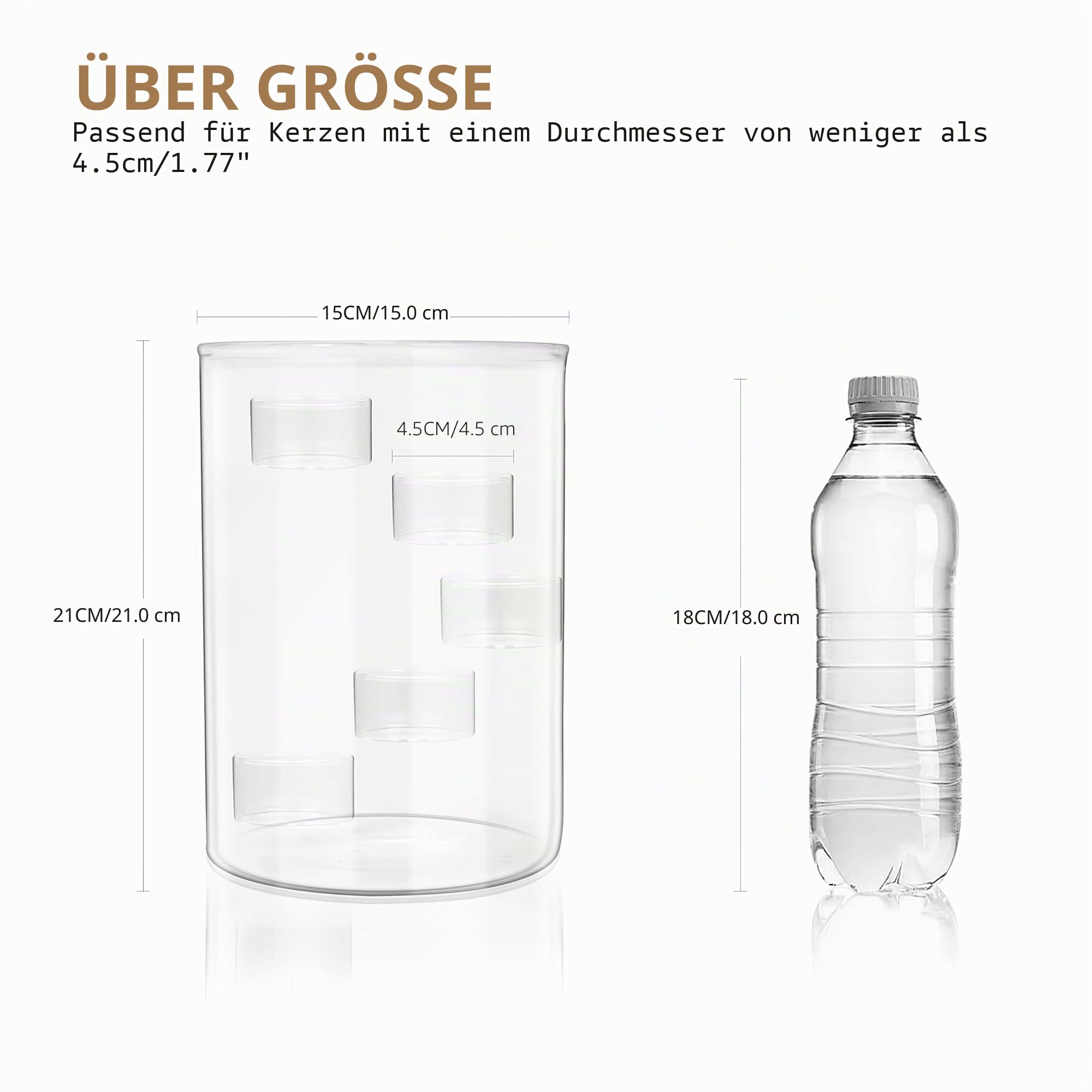 Hurricane Kerzenhalter aus Glas, Teelichthalter, Stumpenkerzenhalter, 21 cm hoch, transparent, Votivkerzenhalter für Hochzeit, Tischdekoration, Party, Zuhause, Wohnzimmer, Dekoration