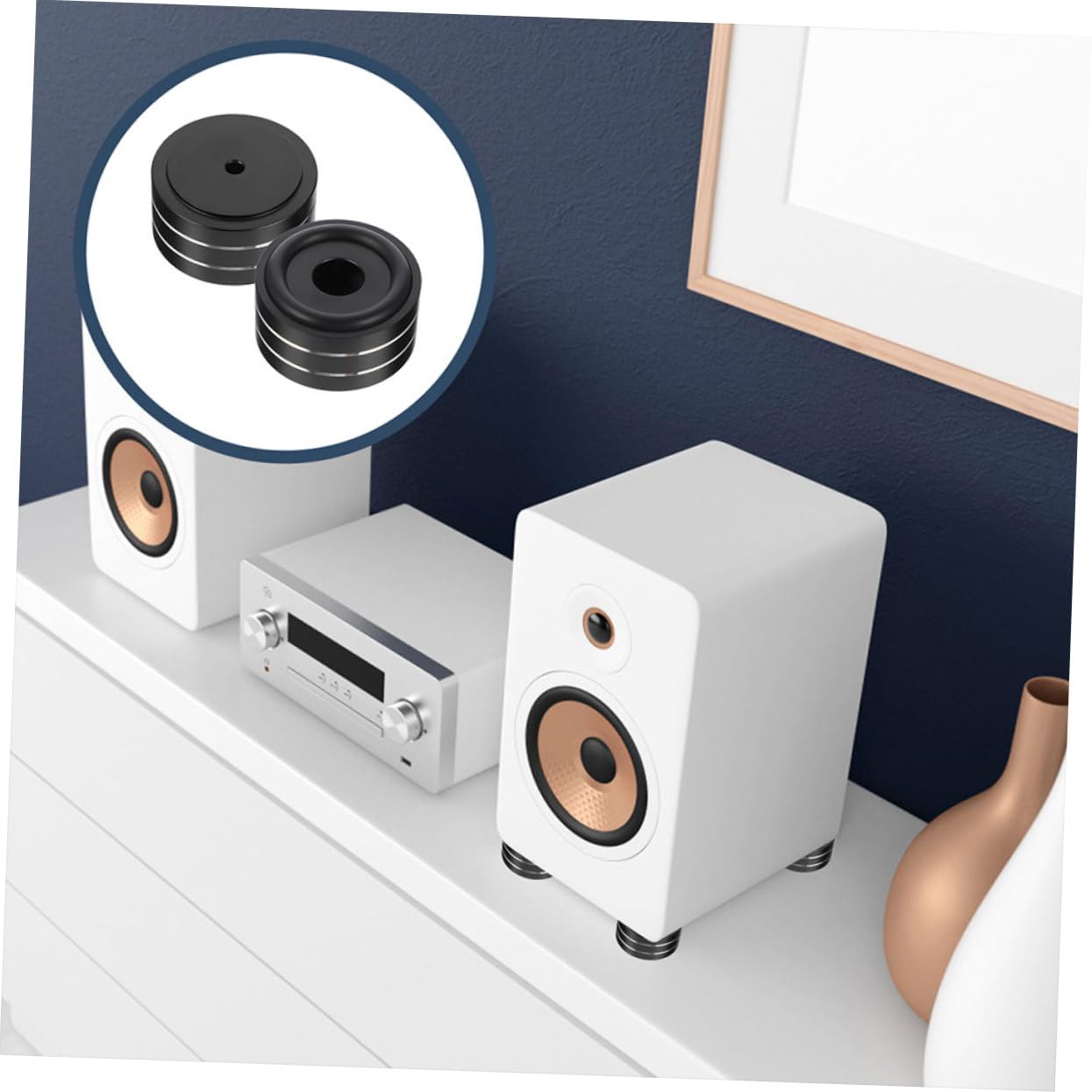 KOMBIUDA Piedini Isolanti per Altoparlanti Neri 4 Pezzi, Lega di Alluminio e Gomma, Supporto Antiurto per Subwoofer e Casse Audio Hifi