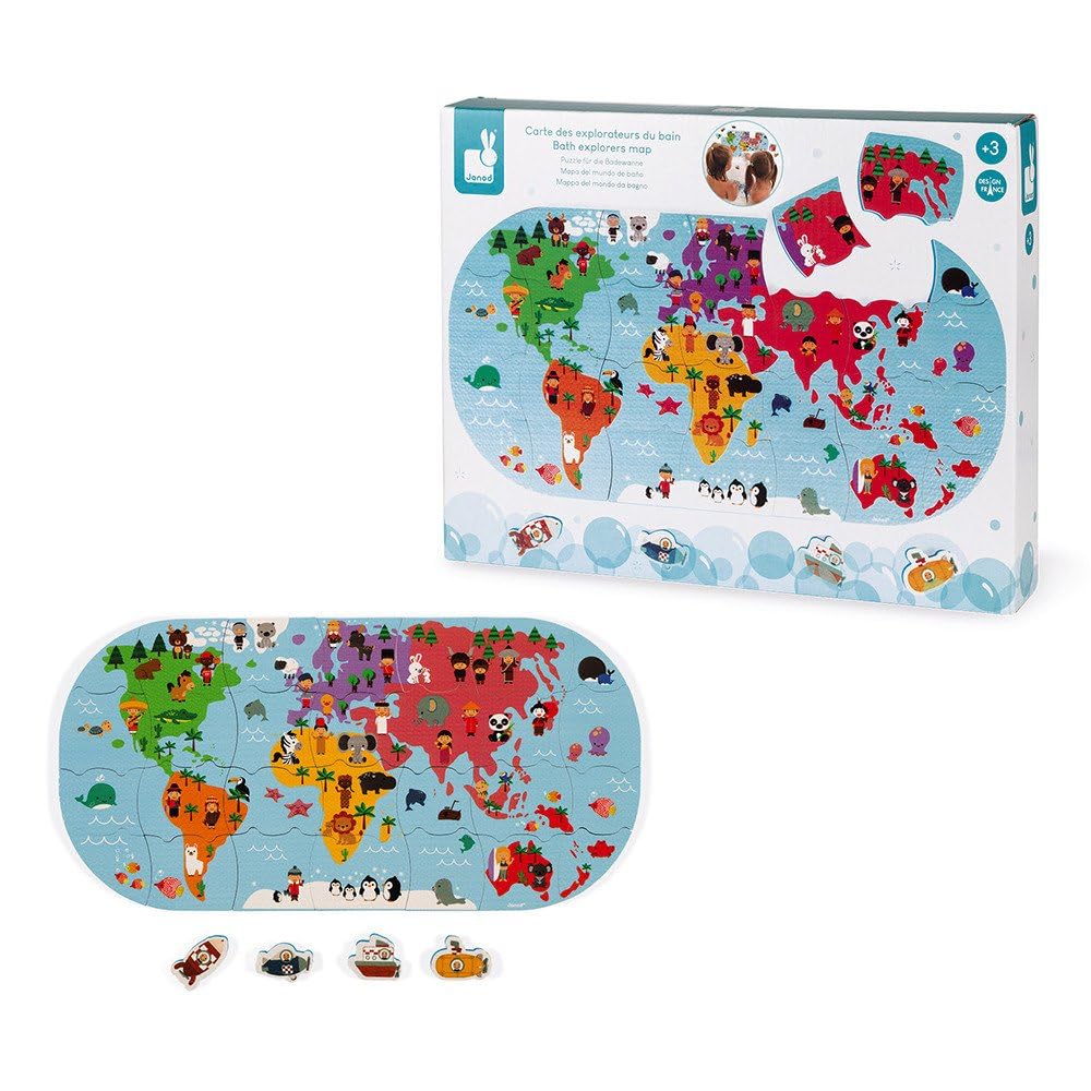 Janod - Bath Explorers Map - Early Years Bath Toy - Handling and Dexterity - Ages 3 and Up, J04719