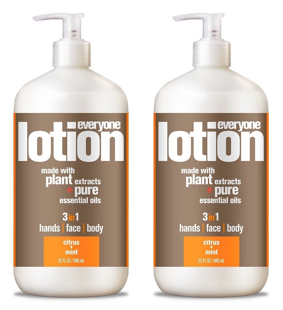 EveryOne 3-In-1 Citrus and Mint Lotion (Pack of 2) With Coconut Oil, Sesame Seed Oil, Aloe Leaf, Matricaria, Calendula, Orange Peel Oil, Lavender Oil, Peppermint Oil and Tocopherol, 32 fl. oz. each