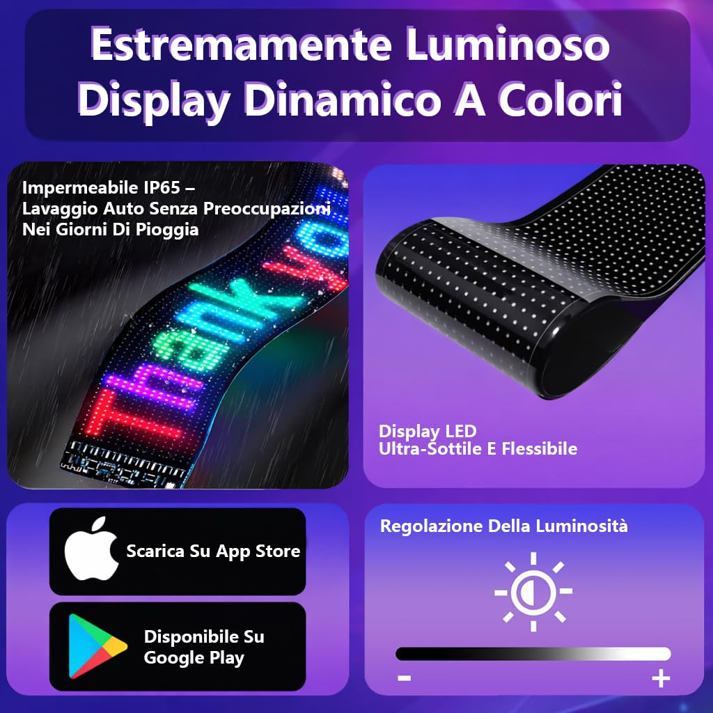 LED Auto Occhi “Devil Eyes” – Display LED Programmabile USB per Parabrezza/Lunotto, Impermeabile, Ultrasottile e Flessibile, Pannello Matrix Dinamico Softscreen DIY, 2 Pezzi, 9,2 × 37,4 cm