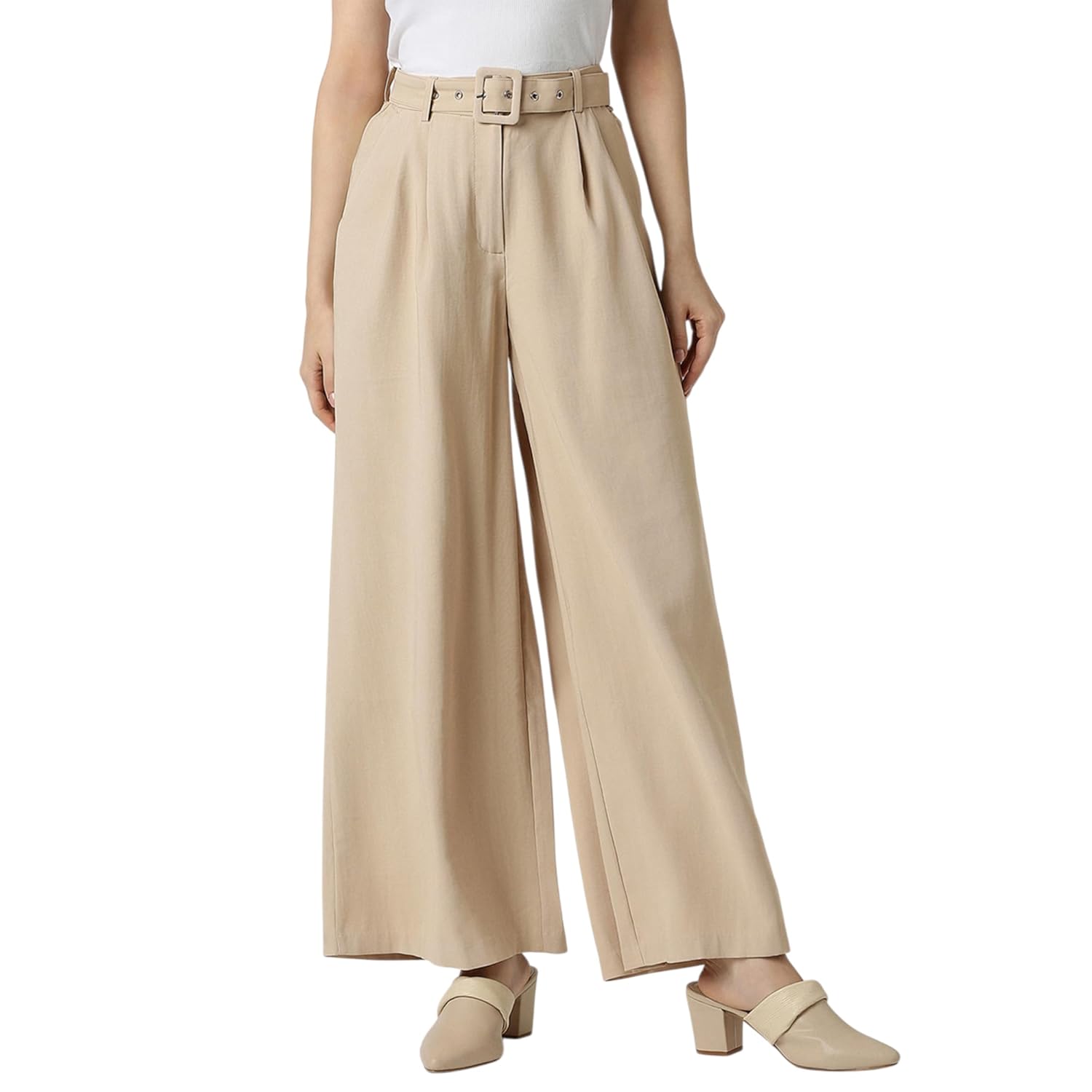Van Heusen Women’s Regular Fit Mid Rise Casual Wide Leg Pants