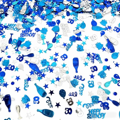 WEIKA 50th Blue Silver Happy Birthday Confetti, Birthday Decorations Confetti Metallic Foil Table Scatter Decorations for Birthday Party, Baby Shower Decor for Gilrs Women, DIY Arts and Crafting