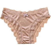 Sexy Lace Trimmed Satin Bikinis Plus Size Breathable Seamless Underwear for Women Comfortable Briefs