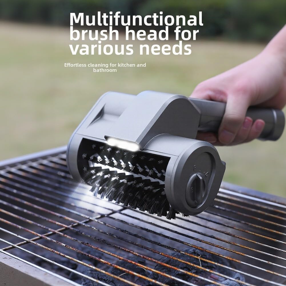 Spazzola elettrica per griglia ricaricabile con doppia batteria da 2000 mAh, 2 velocità per testa in acciaio inox, impermeabile, per barbecue all'aperto