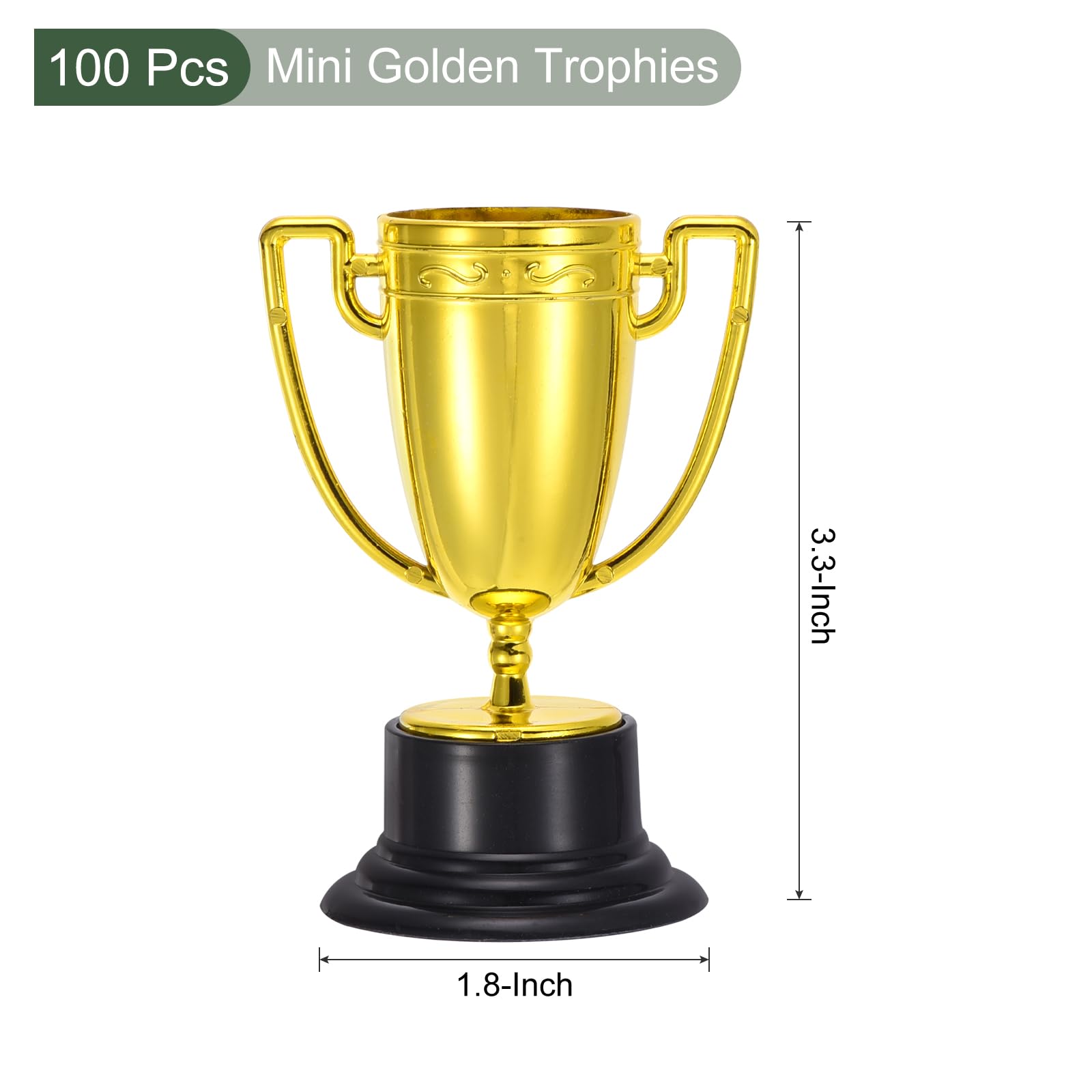 YOKIVE 100 Stück Mini Gold Trophäen Spiel Auszeichnung Pokale Kleine Sport Trophäen Preise Für Sportwettbewerb Spiel (Gold 3.3 Zoll)