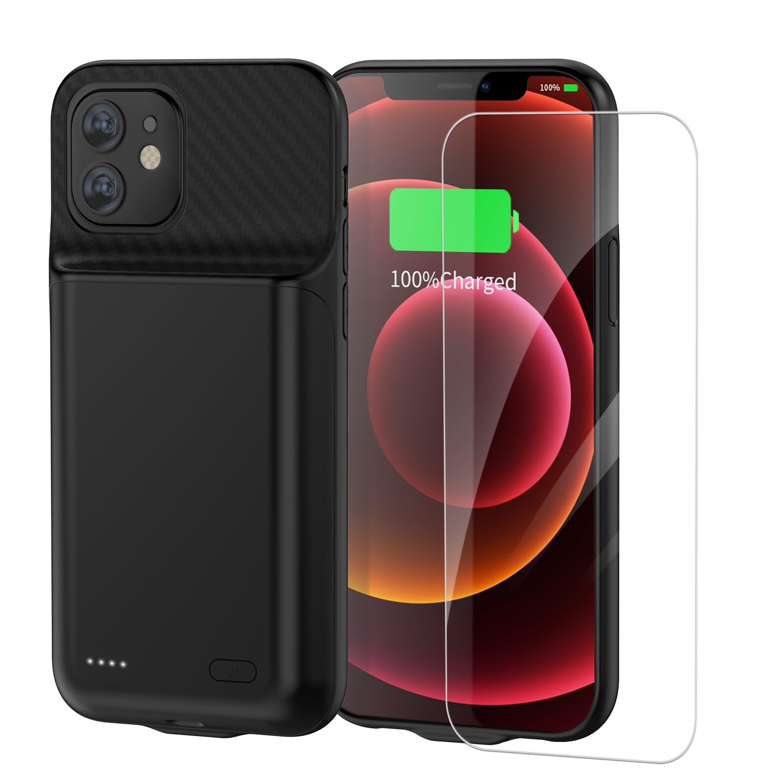 TAYUZH Battery Case for iPhone 12 & iPhone 12 Pro 6.1 inch, 13800mAh High Capacity Rechargeable Charging Case Compatible with iPhone 12 with Screen Protector, Full Protection, Black