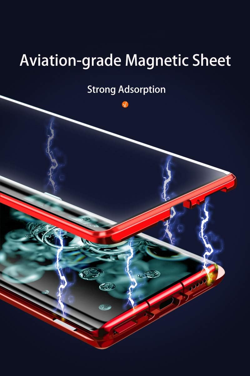 Creative Product Galaxy S10+ Case Earworld Magnetic Adsorption Metal Frame 9H Tempered Glass Front and Back Cover 360 Degree Full Body Protection for Samsung S10 Plus (Red)
