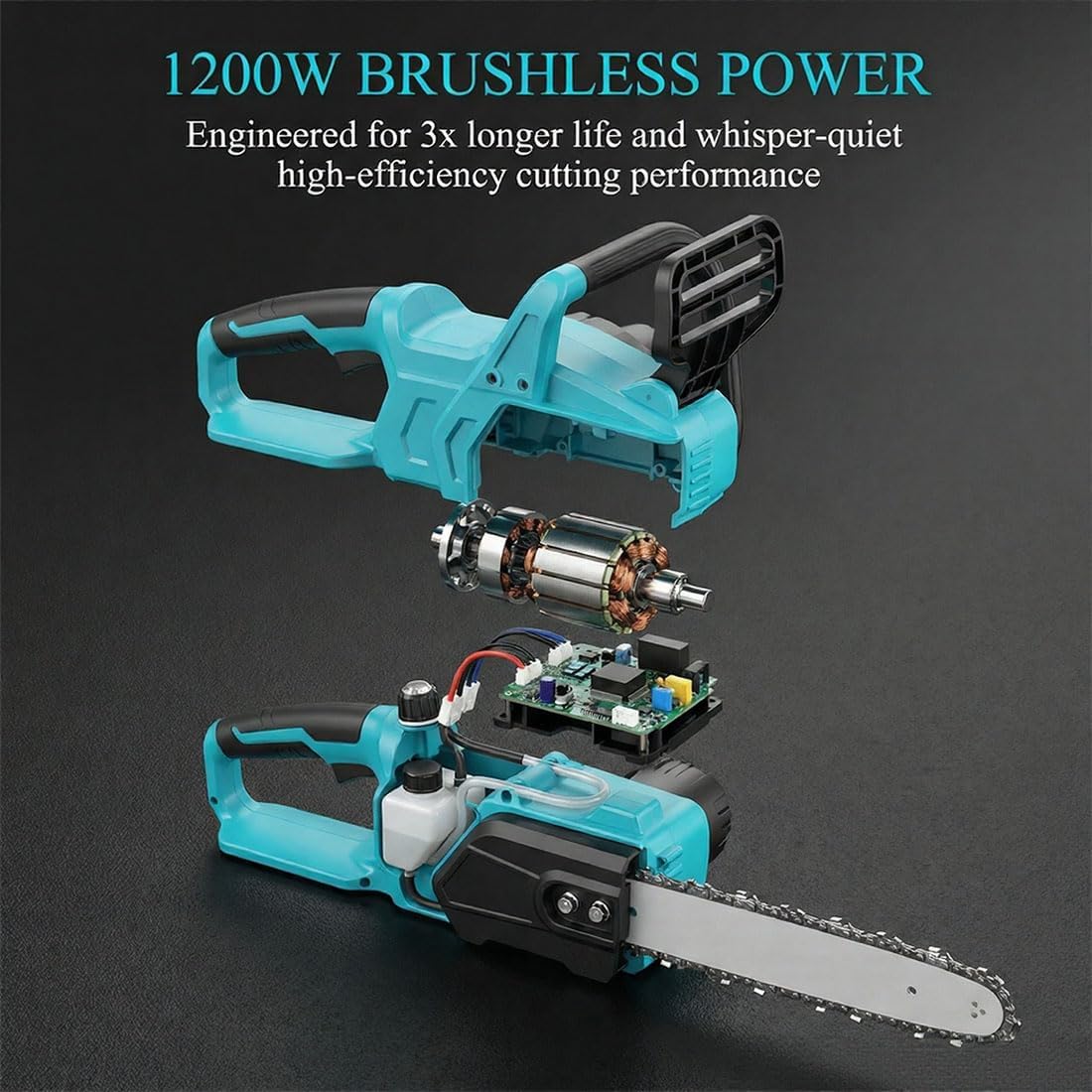 2 in 1 Cordless 8 Inch Chainsaw with Pole Saw, Power Electric Pole Saw for Tree Trimming, Electric Chainsaw Cordless with 1/2 Battery,Auto Oiling Multi-Angle,Max 16Ft Saw for Tree Trimming (2 Battery)