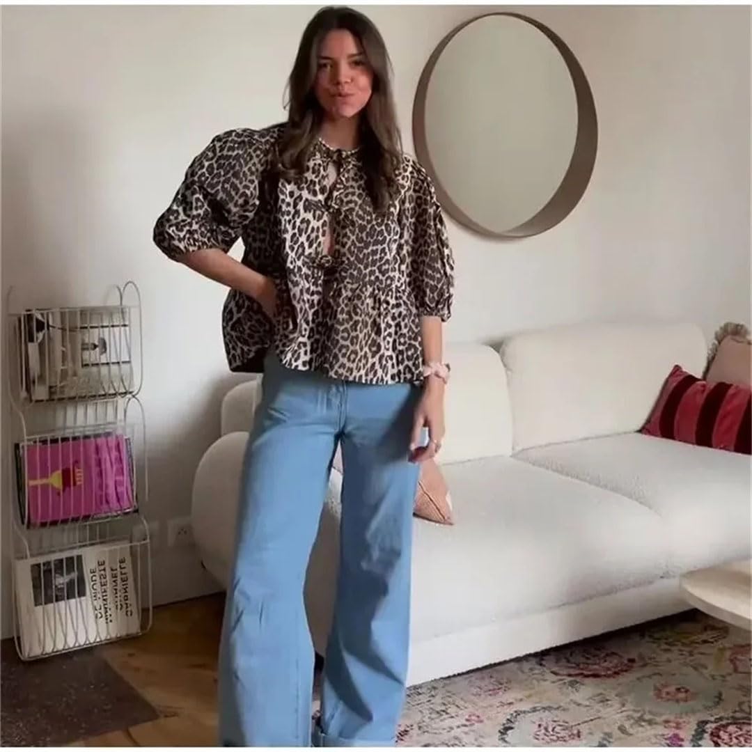 Primavera Donne Stile Girocollo Pizzo Decorazione Dolce Bolla Maniche Camicia Corta