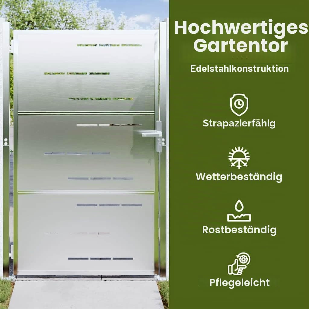 vidaXL Gartentor mit Schloss Silber 85 x 144 cm Edelstahl, Garten- und Terrassentür, modernes Stahl-Gitter, sichere Außenbarriere, rechteckiger Edelstahl-Eingang