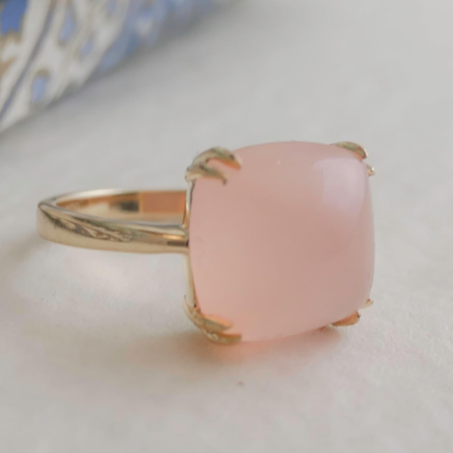 Pink Chalcedony Sugar Loaf Ring 12x12mm – 925 Solid Sterling Silver with 3 Micron Gold Plating – Natural Gemstone, Scandinavian Handmade Fine Jewelry for Women - Image 8