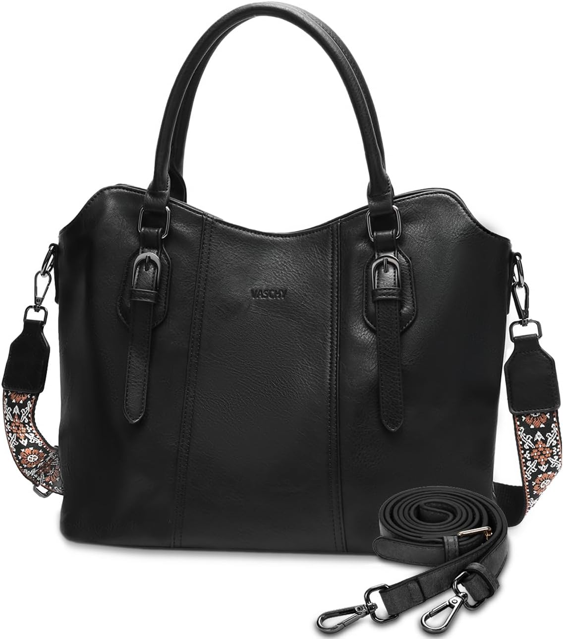 VASCHY Hobo Bags for Women, Vegan Leather Top Handle Satchel Shoulder Purse Handbag Purse with Crossbody Guitar Strap