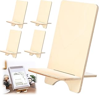4 Pack Wooden Book Stand for Display Book Holder Easel Stand Collector Display Back to School Gift for Home Office Album CD Magazine Comic Postcard Picture Artworks