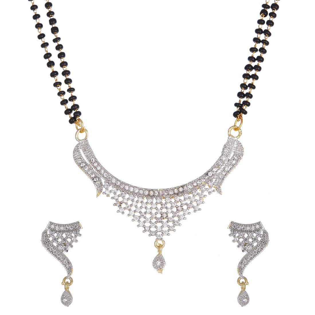 Molika American Diamond Gold Plated Mangalsutra Pendant with Chain & Earring Set Jewellery for Women (B083SGKFQQ) Amazon Price History, Amazon Price Tracker