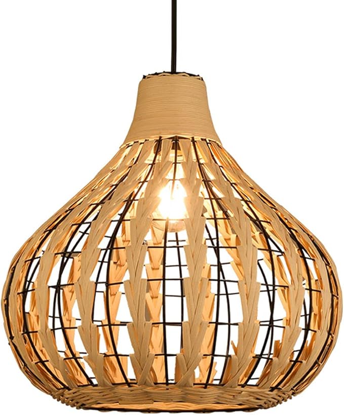 CSSYKV Natuurlijke Eenvoudige Handgeweven Hanglamp Creatieve Bamboe Kroonluchter In Zuidoost-Aziatische Stijl Japanse Rieten Rotan Tinten Geweven Lamp Lantaarn 1-lichts Kroonluchter E27 Basis Eetkamer