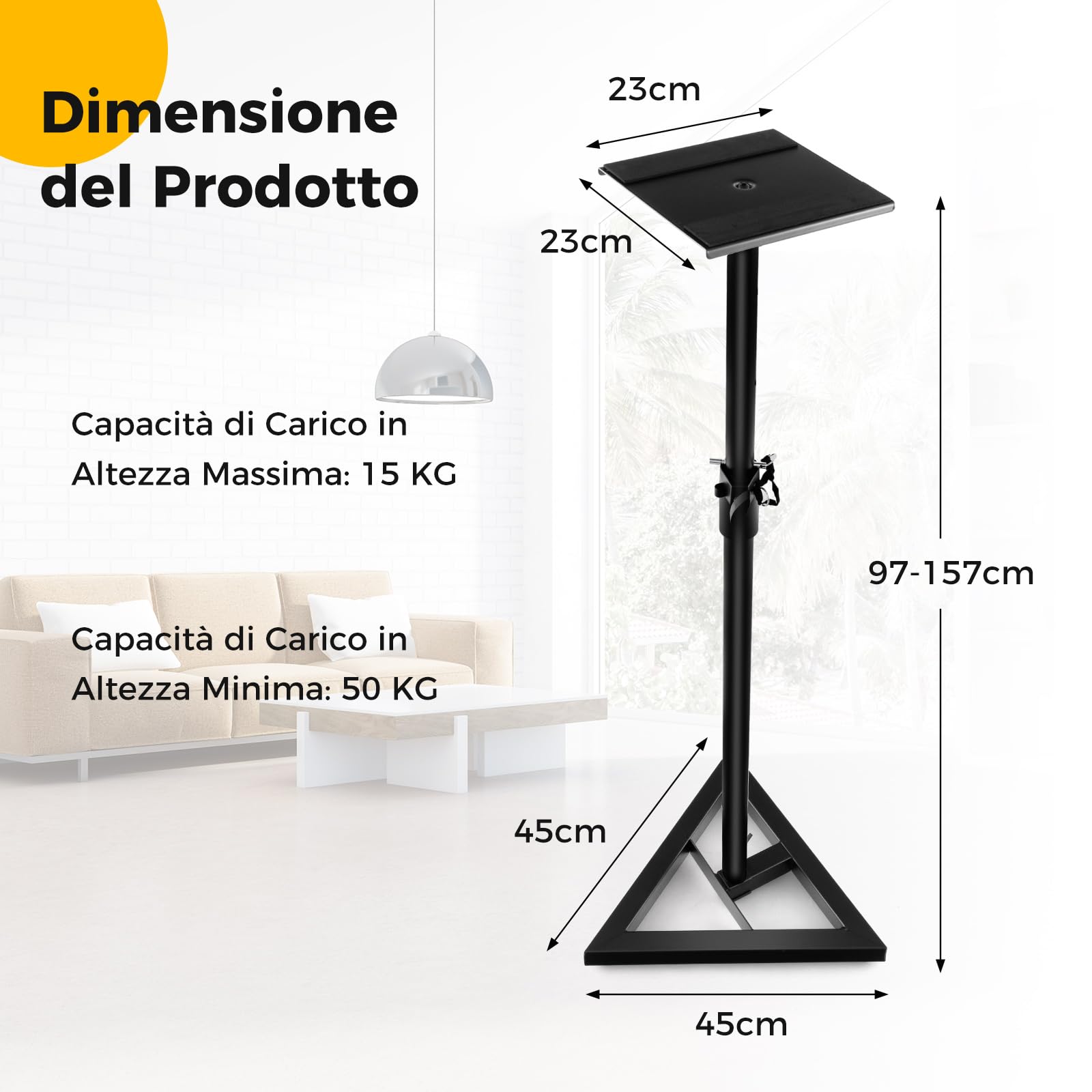 COSTWAY Supporti Regolabili in Metallo per Altoparlante da Terra, 2 Supporti per Casse con Base Triangolare Stabile, Adesivi Antiscivolo, Altezza Regolabile da 97-157 cm